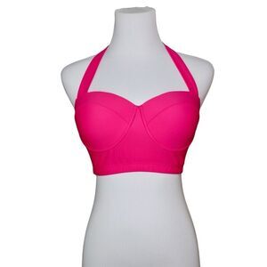 Retro Sexy Hot Pink Underwire Bikini‎ Halter Swim Top MEDIUM 60s Inspired Beach